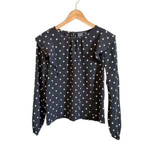 GAP Black Polka Dot Ruffle Long Sleeve Blouse - Women's Size S - Cute Top